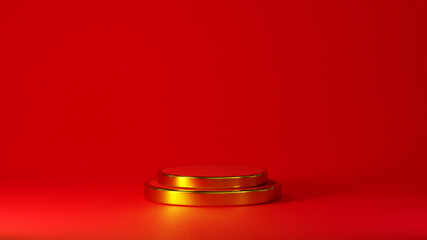 3D rendering of red podium for theme product display background.