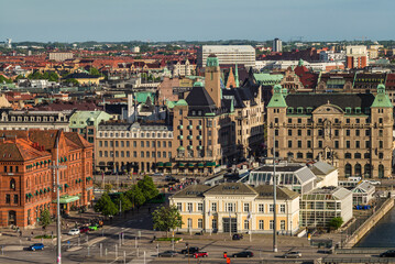 Fototapeta na wymiar Sweden, Scania, Malmo, Inre Hamnen inner harbor, elevated skyline view