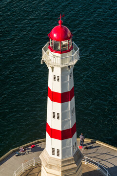 Sweden, Scania, Malmo, Inre Hamnen inner harbor, lighthouse, high angle view