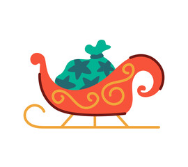 Red sleighs with a bag of presents.