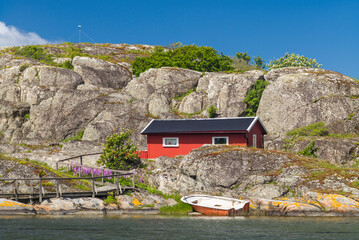 Sweden, Bohuslan, Marstrand, red coastal fishing shack