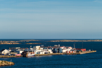 Naklejka na ściany i meble Sweden, Bohuslan, Kungshamn, high angle view of the fishing port