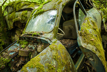 Sweden, Varmland, Bastnas, Bastnas Car Cemetery public park, antique car junkyard