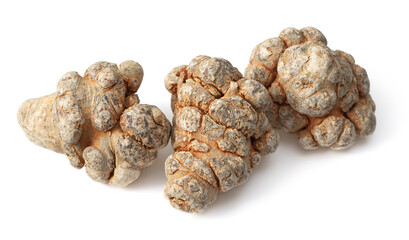 Dried herb, notoginseng roots isolated on white background
