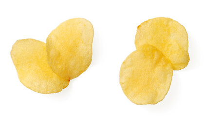Potato chips isolated on white backgroud, top view