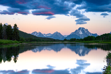 Clouds and Sunrise Skies Linger Over Grand Teton