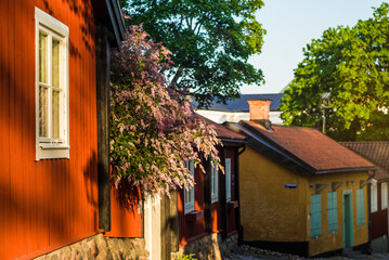 Sweden, Vastmanland, Vasteras, traditional architecture of the Kyrkbacken 18th century neighborhood