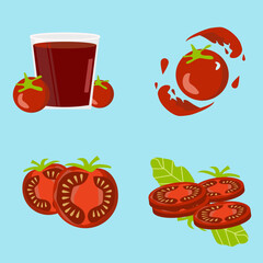 agriculture, cartoon, cherry tomato, collection, cooking, cuisine, cut, delicious, diet, drawing, flat, food, fresh, fruit, garden, gardening, glass, green, half, harvest, health, healthy, illustratio