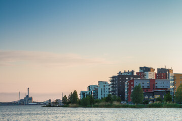 Naklejka premium Sweden, Vastmanland, Vasteras, new residential buildings of the Munkangen harbor (Editorial Use Only)