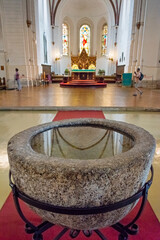 Baptismal font inside Riga Dome Cathedral in the old town, Riga, Latvia