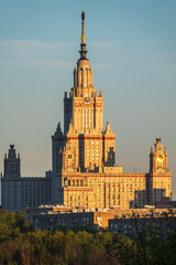 Obraz premium Aerial view of moscow state university at sunset light in Moscow, Russia