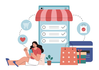 Naklejka premium Girl ticking her shopping checklist