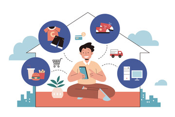 Man buying everything online