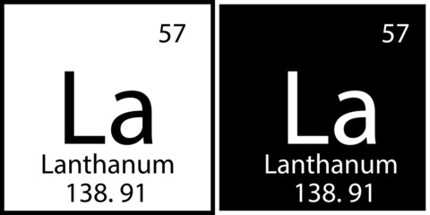 Lanthanum chemical symbol. Mendeleev table. Square frames. Education background. Vector illustration. Stock image. 