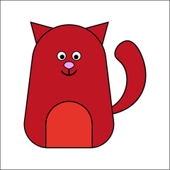 Happy red cute cat. Creative funny art. Cartoon style. Animal icon. Emotional face. Vector illustration. Stock image.