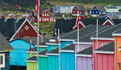 Brightly painted houses, Qeqertarsuaq, Greenland