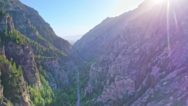 Aerial shot of beautiful American Fork Canyon in the summer before sunset