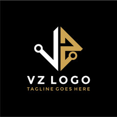 VZ initials technology security logo vector image