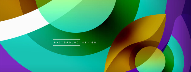 Fototapeta premium Abstract background with color geometric shapes. Beautiful minimal backdrop with round shapes circles and lines. Geometrical design. Vector illustration