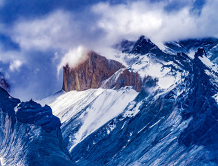 Brown Granite next to Paine Horns Three Granite Peaks, Cuernos del Paine National Park, Patagonia, Chile