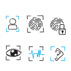 hand drawn doodle biometric and authentication icon illustration symbol isolated