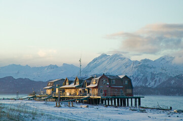 House on snow, Homer, Alaska, US