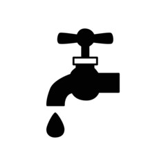 Water Tap Icon in black flat glyph, filled style isolated on white background