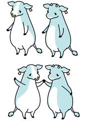 可愛い牛のキャラクターのセットのアイソメイラスト