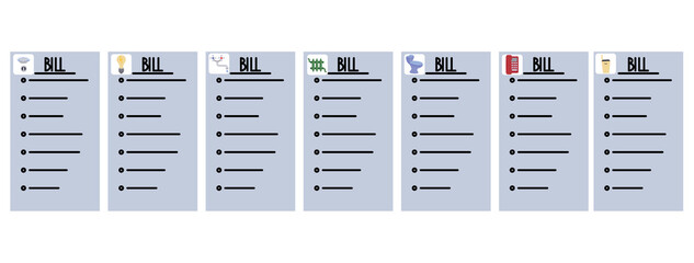 Utility bills. Monthly fee. Vector stock illustration isolated on white background.
