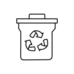 trash can with recycle symbol Icon in flat black line style, isolated on white background