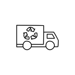 Eco Truck Icon in flat black line style, isolated on white background