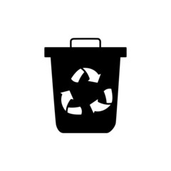 trash can with recycle symbol Icon in black flat glyph, filled style isolated on white background
