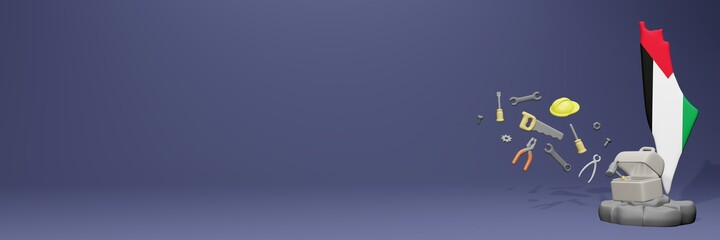 3d rendering of work tools and porters in Palestine for cover website