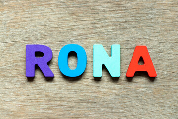 Color alphabet letter in word RONA (Abbreviation of Return on net assets) on wood background