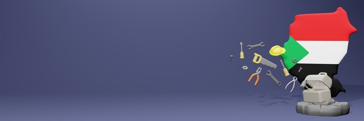 3d rendering of work tools and porters in Sudan for cover website