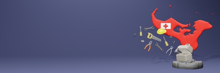 3d rendering of work tools and porters in Tonga for cover website