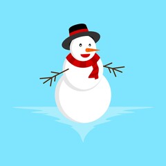 Smiling Snowman Flat Design with Blue Background