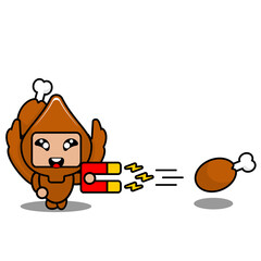 vector cartoon character cute roast chicken food mascot costume holding chicken thigh magnet