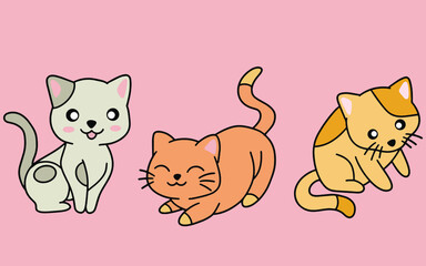 Set of Cute Cats Cat Kitty Cartoon Animal Pet Character Happy collection illustration