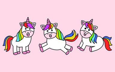 Obraz na płótnie Canvas Set of Cute Colorful Unicorn magic Horse doodle Cartoon Animal Pet Character Happy collection illustration