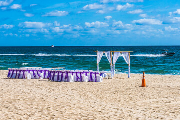 Purple White Marriage on the Beach Setup Motorboats Fort Lauderdale, Florida