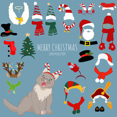 Cat in christmas hats and costumes for design