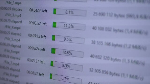 Progress loading bar on LED screen. File data transfer to server from PC. Speed progress bar icon on LCD screen. Technology concept. Communication technology, internet connection