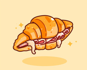 Ham and Cheese Croissants breakfast tasty food bread bakery  logo cartoon hand drawn cartoon art illustration