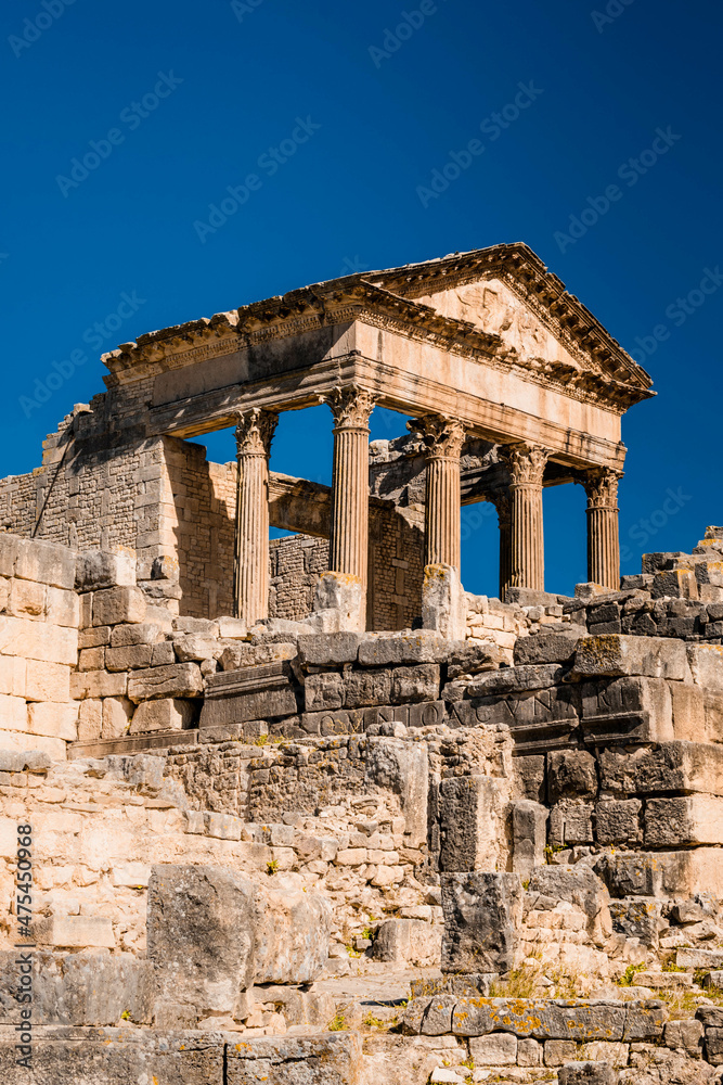 Poster famous dougga archaeological site in tunisia