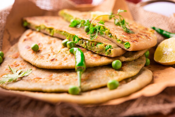 Green peas paratha or matar paratha