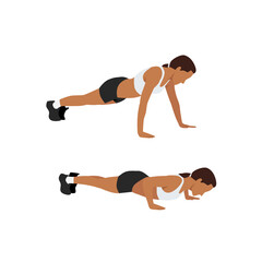 Woman doing Wide push ups exercise. Flat vector illustration isolated on white background