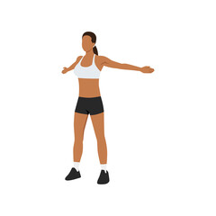 Fototapeta na wymiar Woman doing Wide arm chest stretch. Reverse butterfly exercise. Flat vector illustration isolated on white background