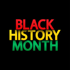 Fototapeta na wymiar Black History Month or African-American History Month vector banner. Red green yellow lettering with shadows on dark background.