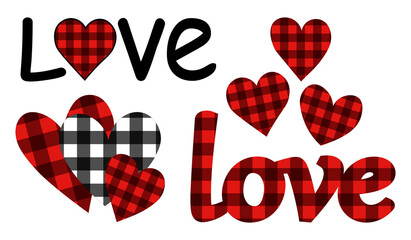 Valentine's day Hearts buffalo plaid vector illustration	